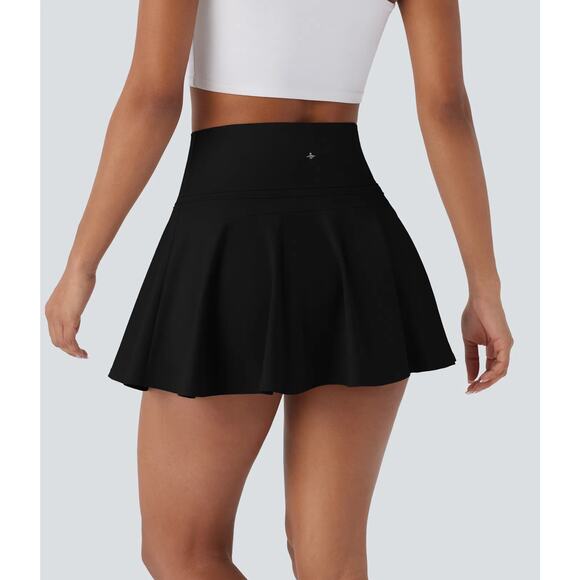 Halara SoftlyZero SoCinched Tummy Control Drawstring Mini Tennis Skirt Blk S - Picture 5 of 8